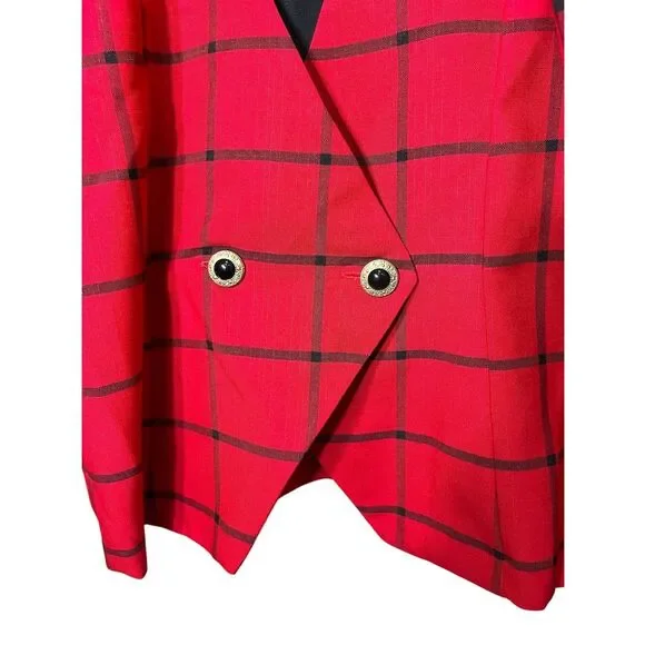 Vintage Reina Red Black Window‎ Pane Plaid Blazer Size L/XL - Picture 3 of 7